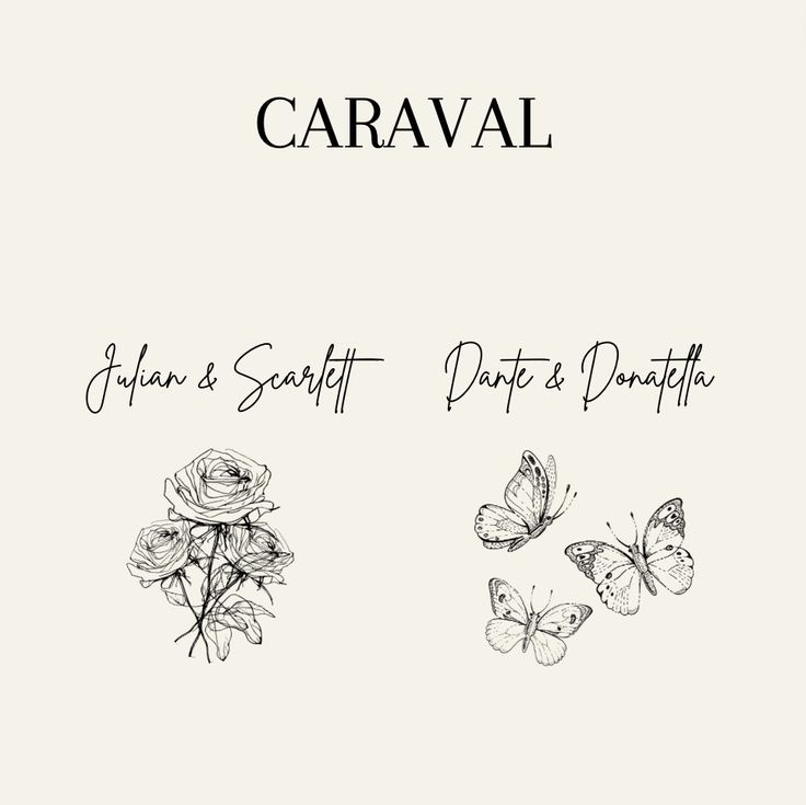 the back cover of caraval's album, featuring butterflies and roses