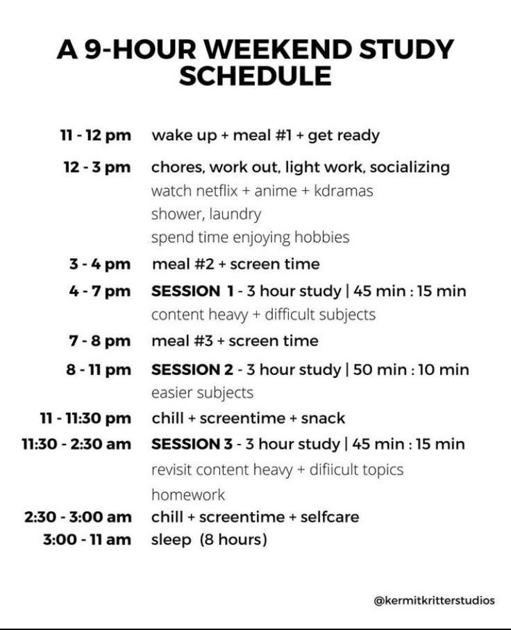 a flyer for a 9 - hour weekend study schedule