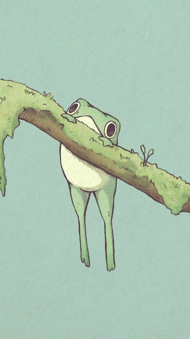 a frog is holding onto a tree branch