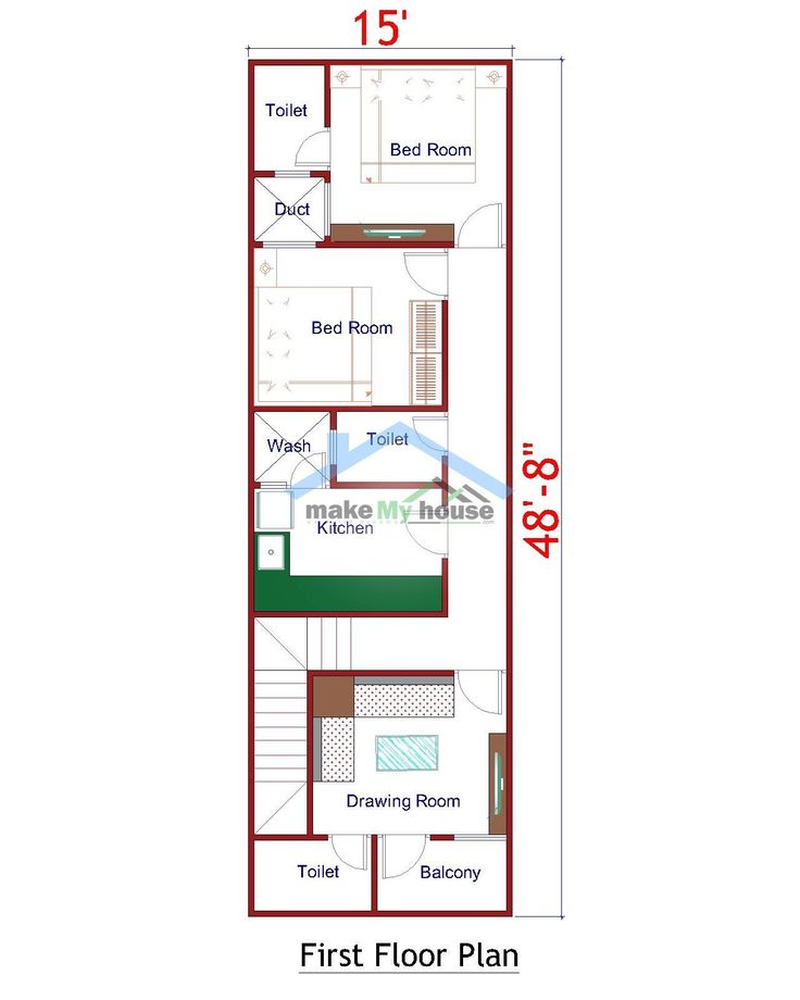 the first floor plan for a house with two floors and one bedroom on each side