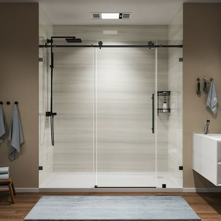 Keazile 74''x72'' Frameless Sliding Glass Shower Door with Pulley. This 5/16"(8mm) SGCC-certified tempered glass door offers durability and safety, with nano film on the bothside4x stronger than annealed glass. Its reversible design suits both left and right wall installations, while water seal strips and Quiet Glide technology ensure a watertight and quiet shower experience. With an exclusive glass protection feature, it repels water, reducing hard water stains, soap scum, and limescale buildup Sliding Glass Shower Doors Frameless, Shower Barn Door, Sliding Glass Shower Doors, Sliding Glass Shower Door, Shower Sliding Glass Door, Glass Shower Door, Tempered Glass Door, Hard Water Stains, Soap Scum