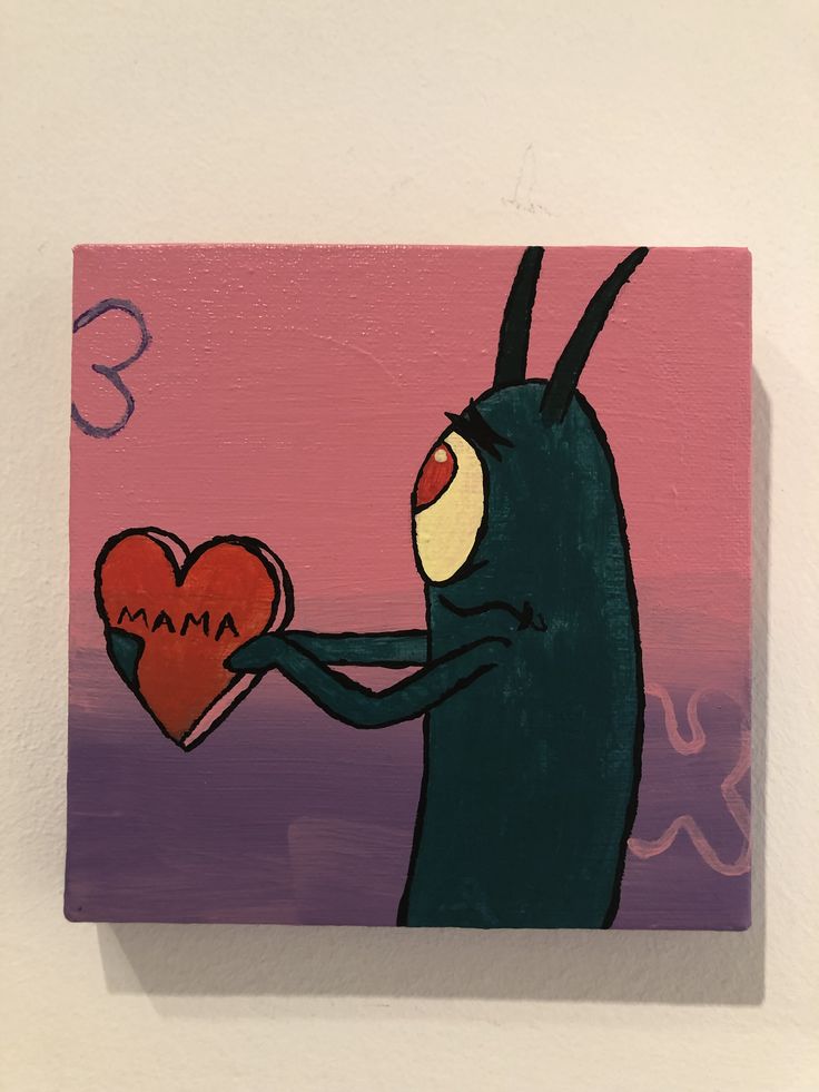 a painting of a black bunny holding a heart with the word mama written on it