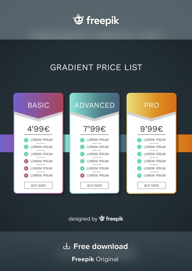 the pricing sheet for freepik's website