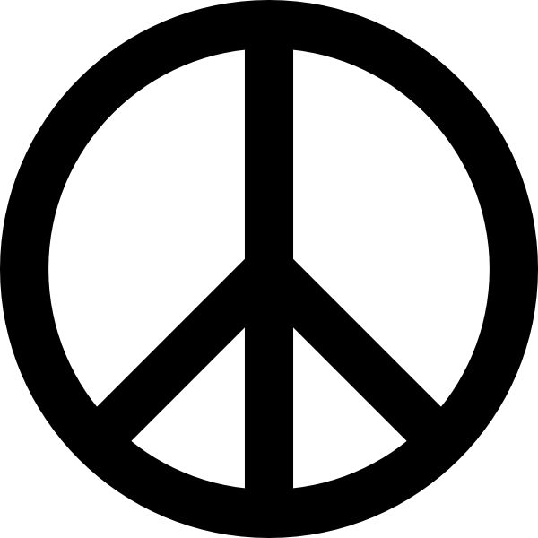 a black and white peace sign in a circle with the word peace written below it