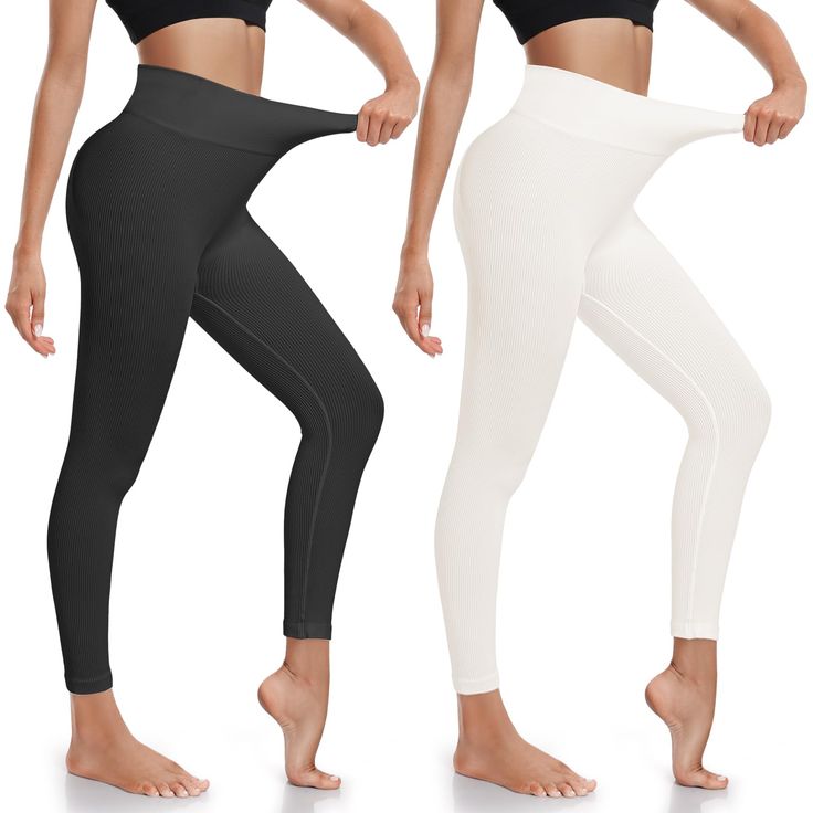 PRICES MAY VARY. 90% Nylon, 10% Polyester Imported ➤Ribbed Seamless Workout Leggings: Ultra-Stretch Fit (Enough thickness with breathability: No See-through), super soft and skin-friendly material, the Workout Leggings are moisture-wicking with 4-way stretch material that promotes both compression and support. These Yoga Leggings can also act as comfortable shapewear that keeps you hugged in and looking slim. ➤Comfortable High Waist: Wide-Waist Elastic Waistband to Cover Navel, providing Tummy C Best Leggings For Women, Flared Leggings, Wide Waist, Yoga Pant, Running Pants, Ribbed Leggings, Leggings For Women, Yoga Set, Best Leggings