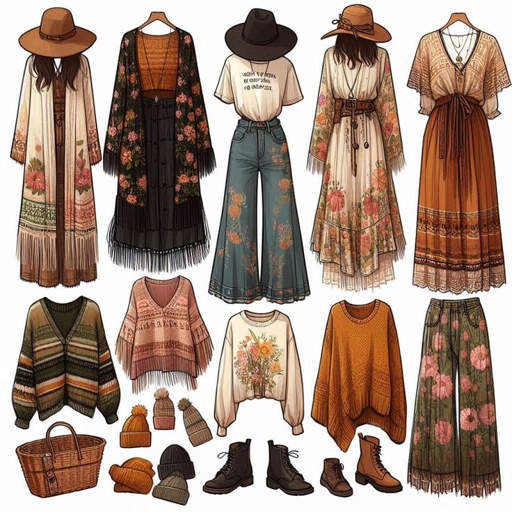 Casual Boho Fall Outfits, Boho Outfits For Winter, Vikingcore Outfits, 70s Granola Aesthetic, Vintage Boho Style Outfits, Ethereal Boho Aesthetic, Hippie Christmas Outfit, Warm Boho Outfits, Funky Boho Outfits