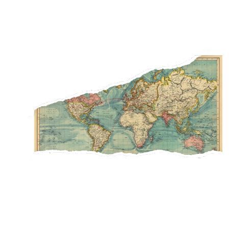 an old world map is shown on a piece of paper with torn off edges and the country's borders