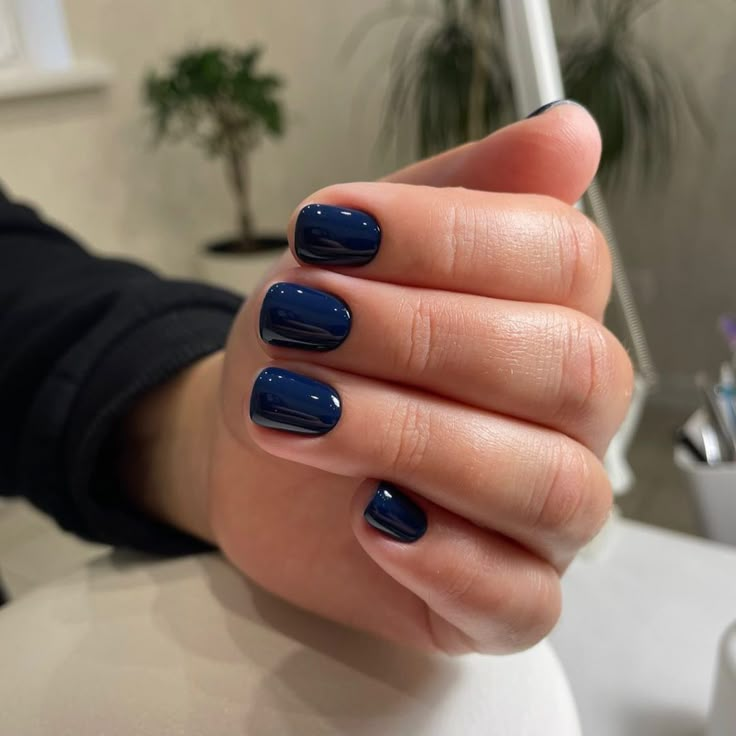 Gel Short Manicure, Short Nails Asthetics, Dark Neutral Nail Colors, January Nails Short Gel, Dark Blue Matching Colors, Natural Nail Mani, Short Nail Inspo Solid Color, Dark Fall Nails Short, Square Gel Manicure