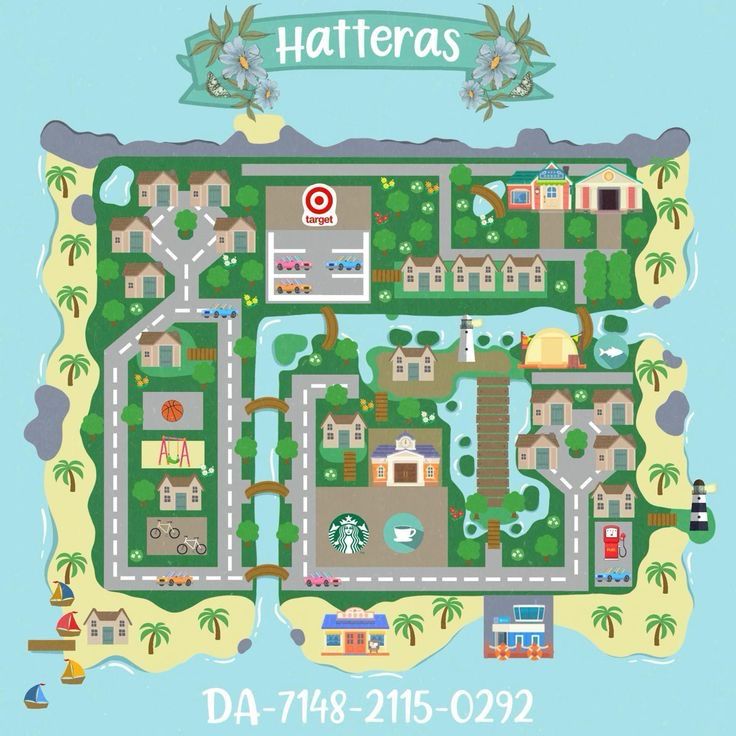 a map that is on the ground with buildings and trees around it, which says hatteras da 718 - 21602