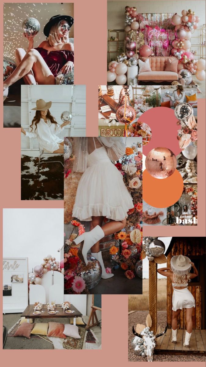 the collage shows many different things in pink and orange colors, including an image of a woman's legs