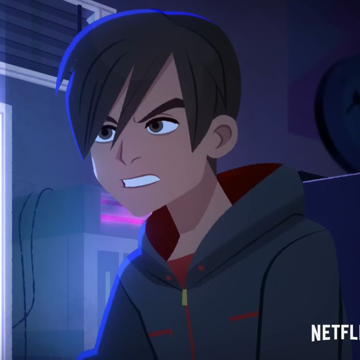 an animated image of a young man in a dark room