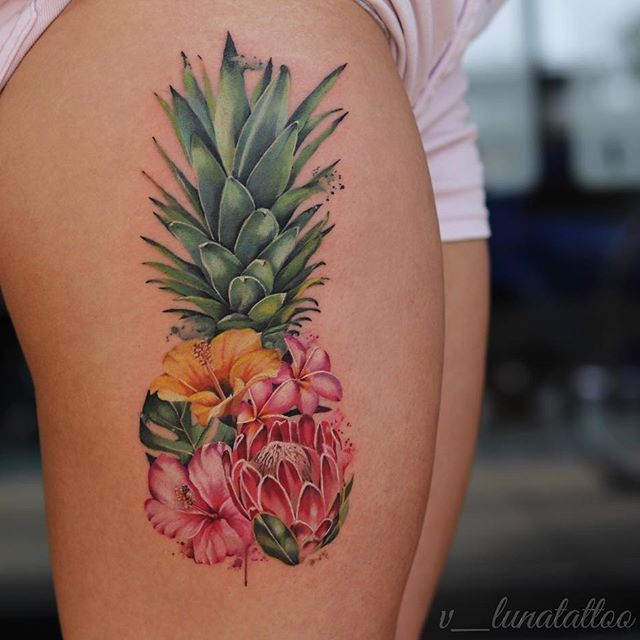 Hawaii Tattoo Ideas, Pinapple Tattoos, Aloha Tattoo, Tropical Flower Tattoos, Beach Tattoo Ideas, Hawaii Tattoo, Plumeria Tattoo, Tropical Tattoo, Hawaii Tattoos