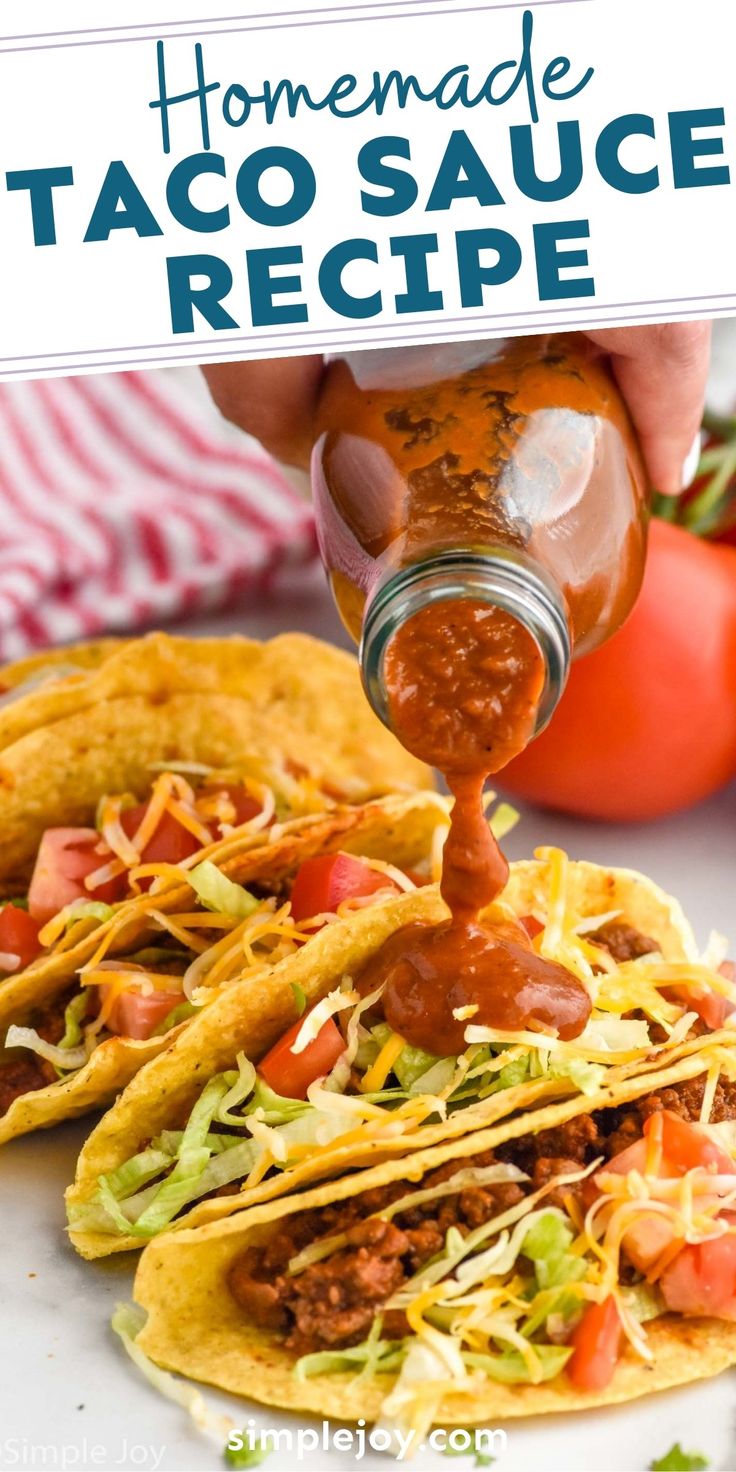 homemade taco sauce is being drizzled onto tortilla