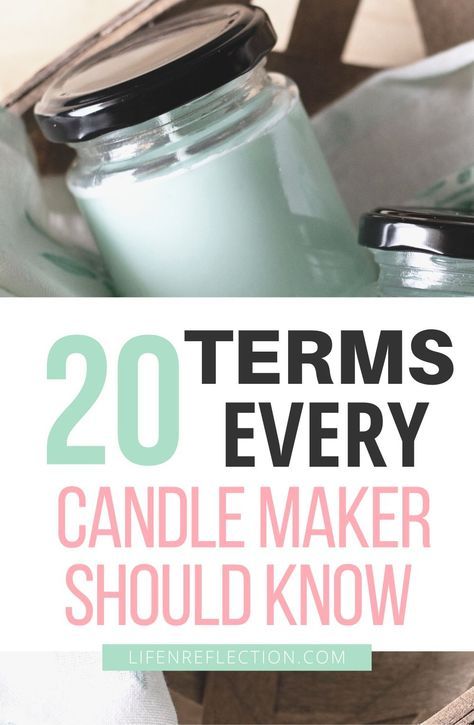 the words 20 terms every candle maker should know are in front of some jars