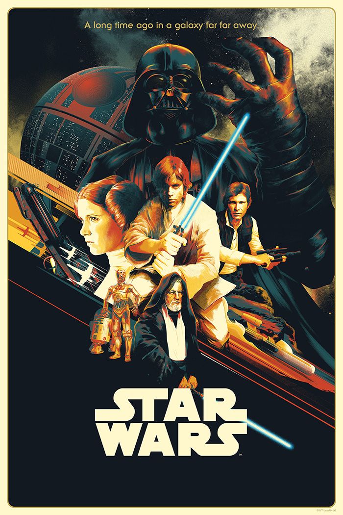 the poster for star wars is shown with two characters and one character holding a light saber