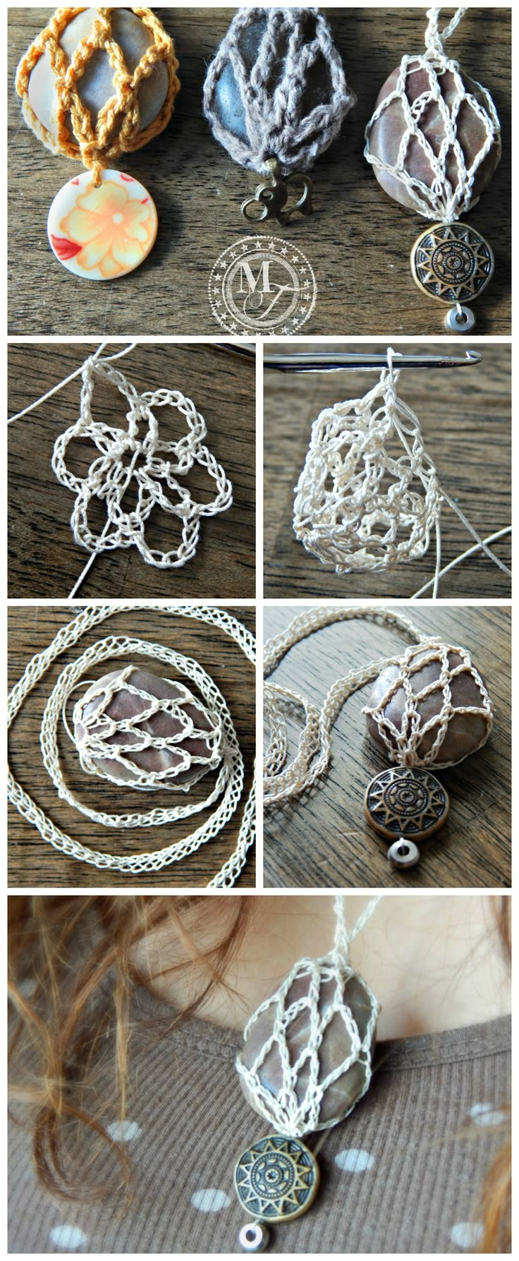 several pictures of different types of necklaces