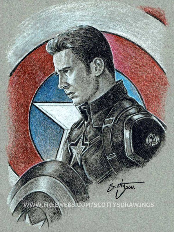 captain america drawing with colored pencils on paper by the artist, steve starke