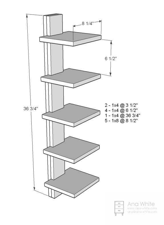 three shelves with measurements for each shelf in the same size and width, along with an additional height