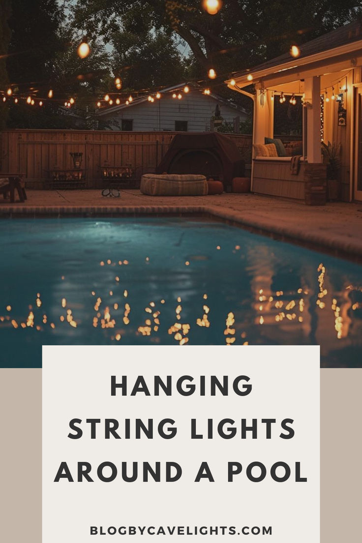 Hanging String Lights Around a Pool | Best Ideas & Top Tips Pool Lights At Night Backyard, Cafe Lights Over Pool, Outdoor Lighting Around Pool, Pool Fence Lighting Ideas, Hanging Lights Around Pool, Lights Over Pool Outdoor, Solar Lights Around Pool, String Lights Around Pool, String Lights On Fence