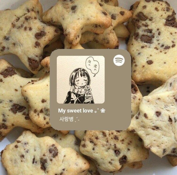 chocolate chip cookies are arranged in a bowl with a sticker on the top that says my sweet love