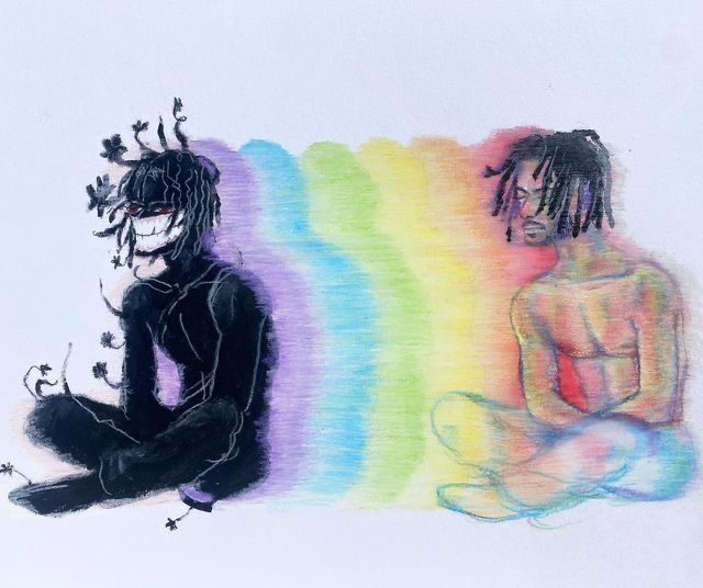 a drawing of two people sitting next to each other