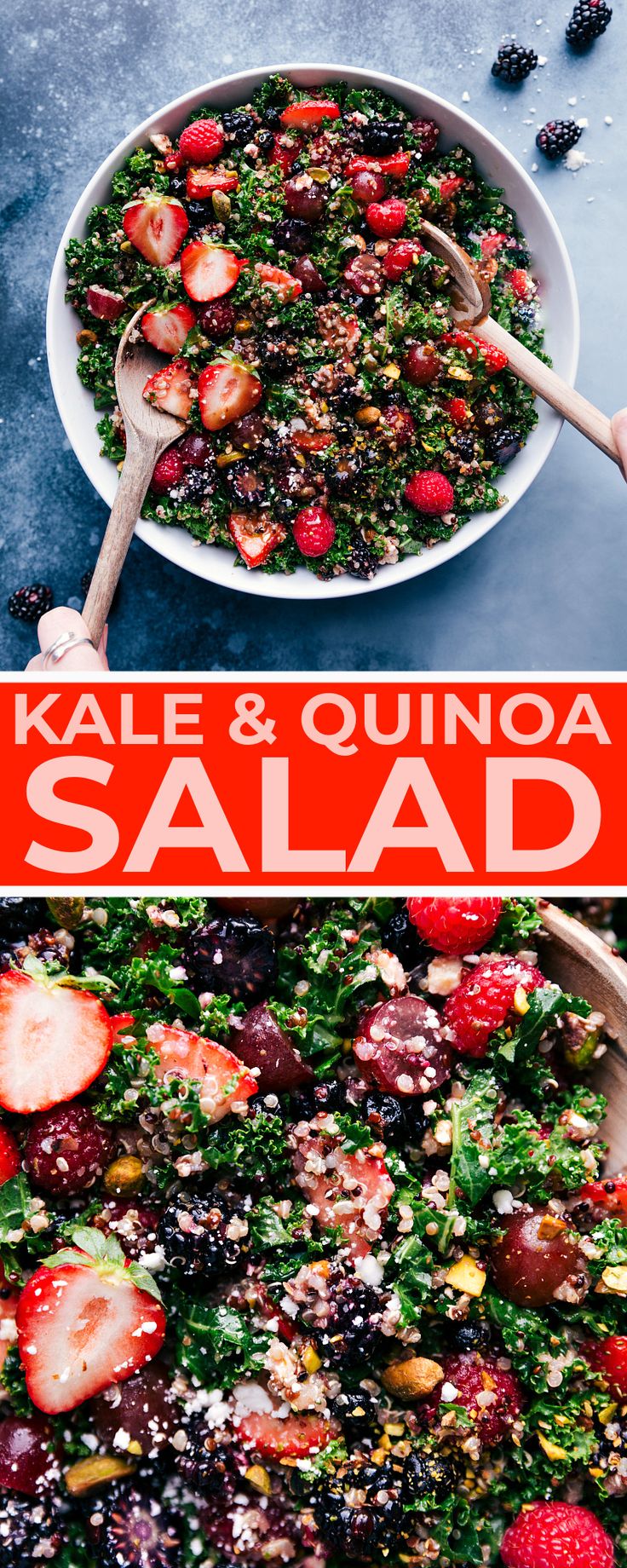 kale and quinoa salad with strawberries in a bowl