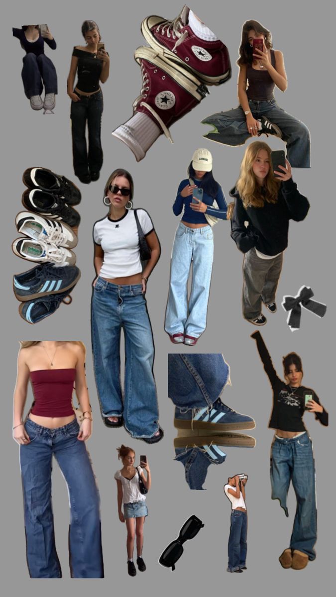 a collage of people wearing different types of clothing and shoes, all with one person standing in front of the camera