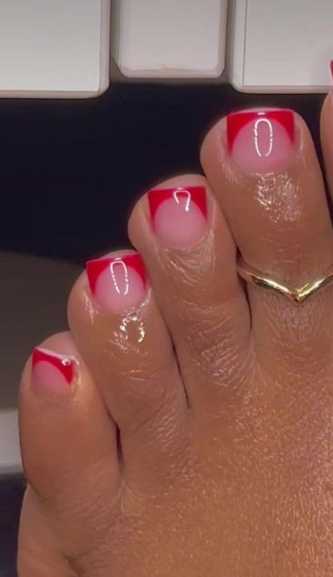 Red Toe Nails Black Women, Red French Pedicure, Red French Tip Nails Toes, Red Acrylic Toe Nails, Red Acrylic Toes, Red French Tip Toes, Red Toe Nails, French Tip Toes, Red French Tip