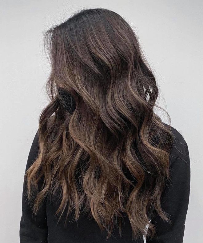 Cool Toned Brown Hair Highlights, Brass To Ash Hair, Choate Brown Hair, Cool Dark Brown Hair Balayage, Muted Neutral Brown Hair, Long Shaped Hair, Shade 5 Brown Hair, Classy Brown Hair Color, Dark Brown Hair With Cool Tone Balayage