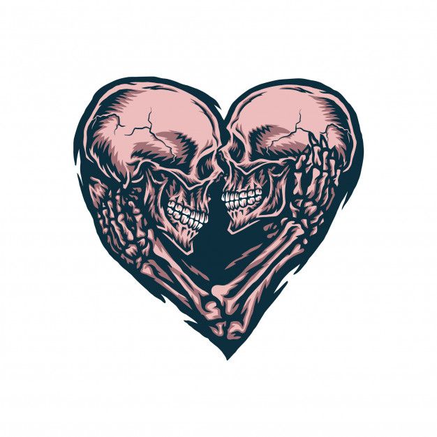 two skulls in the shape of a heart