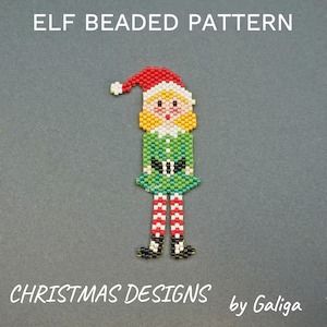 an elf beaded pattern with the words christmas designs by collage written below it