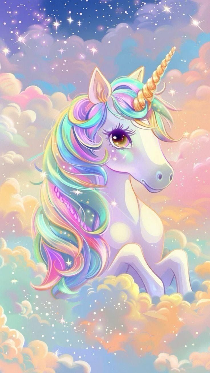 a painting of a unicorn sitting in the clouds