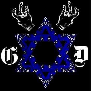 an image of two hands holding up the star of david with other symbols around it