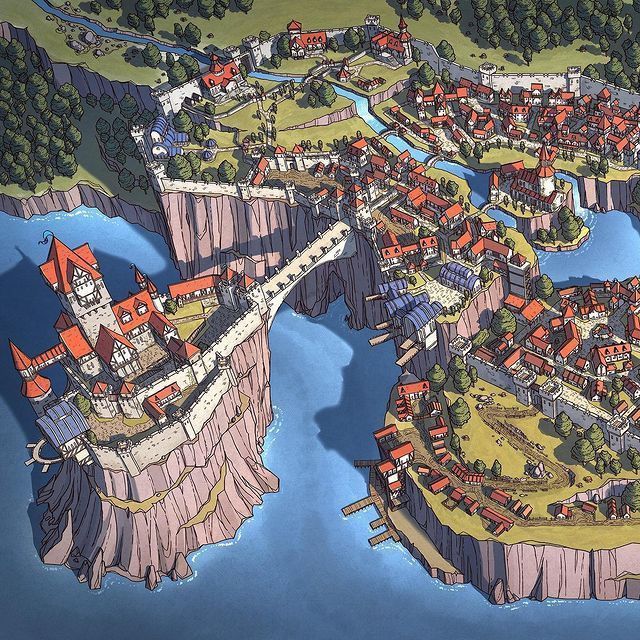 an artist's rendering of a city on a cliff