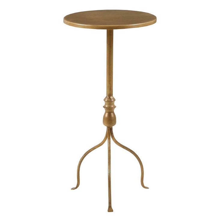 a wooden table with metal legs and a round top on an isolated white background for use as a side table