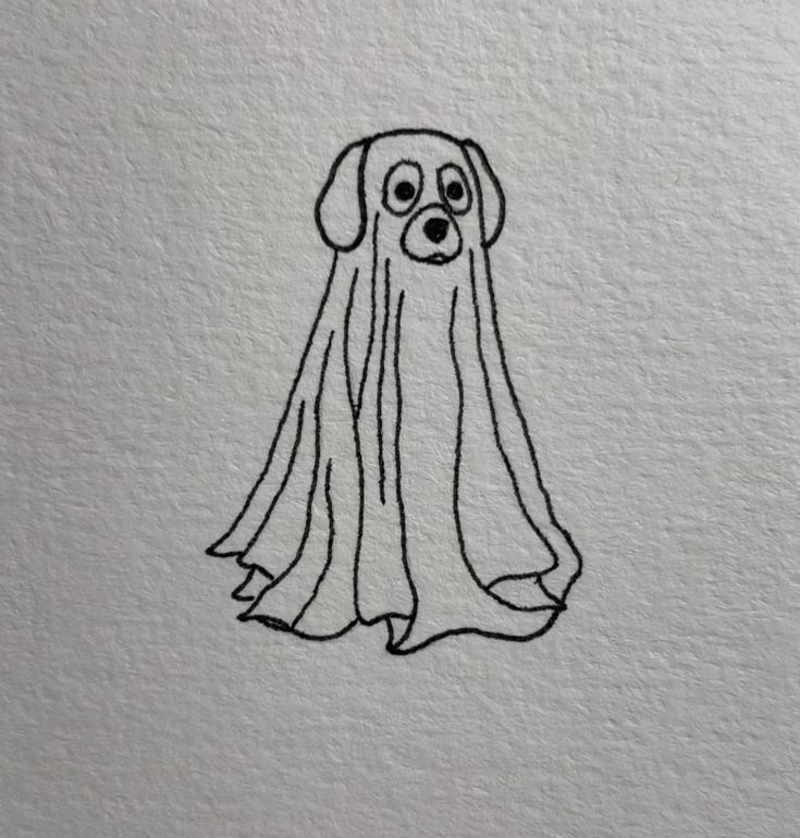 a drawing of a dog wearing a ghost costume