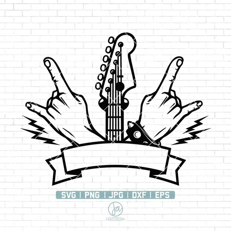 two hands holding an electric guitar over a brick wall with the words svg png,