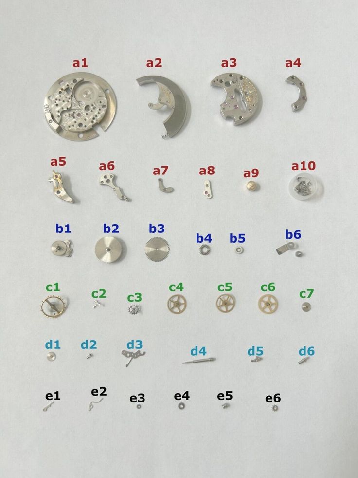 several different types of buttons and numbers on a white surface with the letters below them