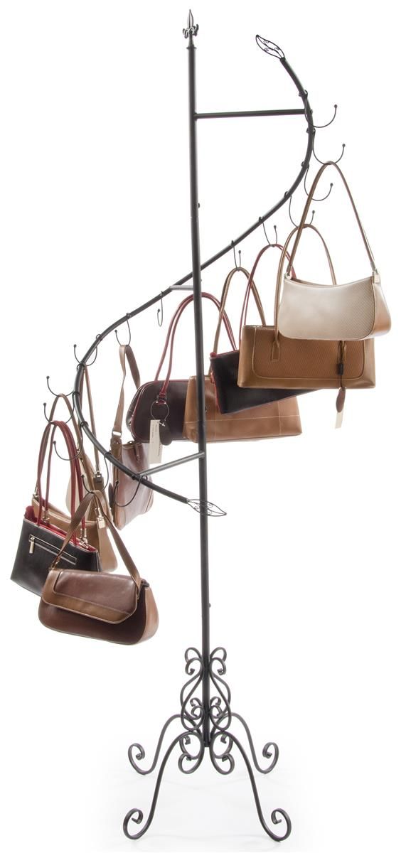 a rack with purses hanging from it's sides