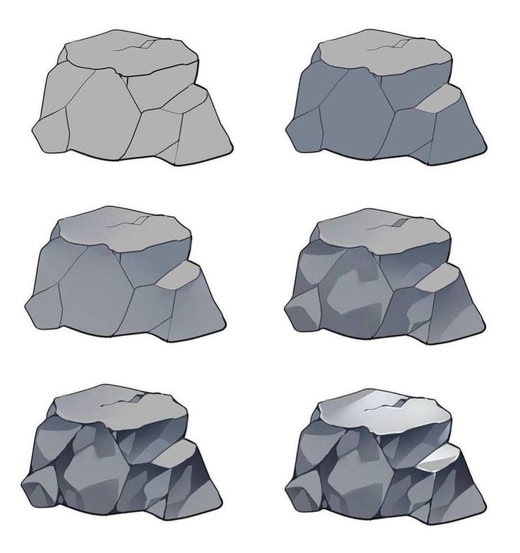 several rocks are shown with different shapes and sizes, including the top one in grey