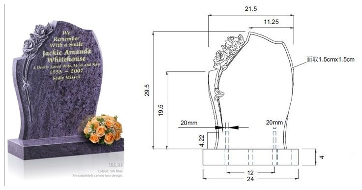 an image of a grave with flowers on it and measurements for the headstone area