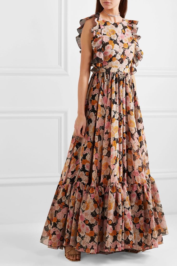 Rose Prints, Floral Print Gowns, Long Frock Designs, Long Gown Design, Frock Fashion, Pink Gown, Frock For Women, Long Gown Dress, Long Dress Design