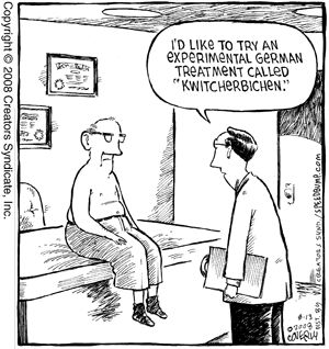 a cartoon depicting a doctor talking to a patient