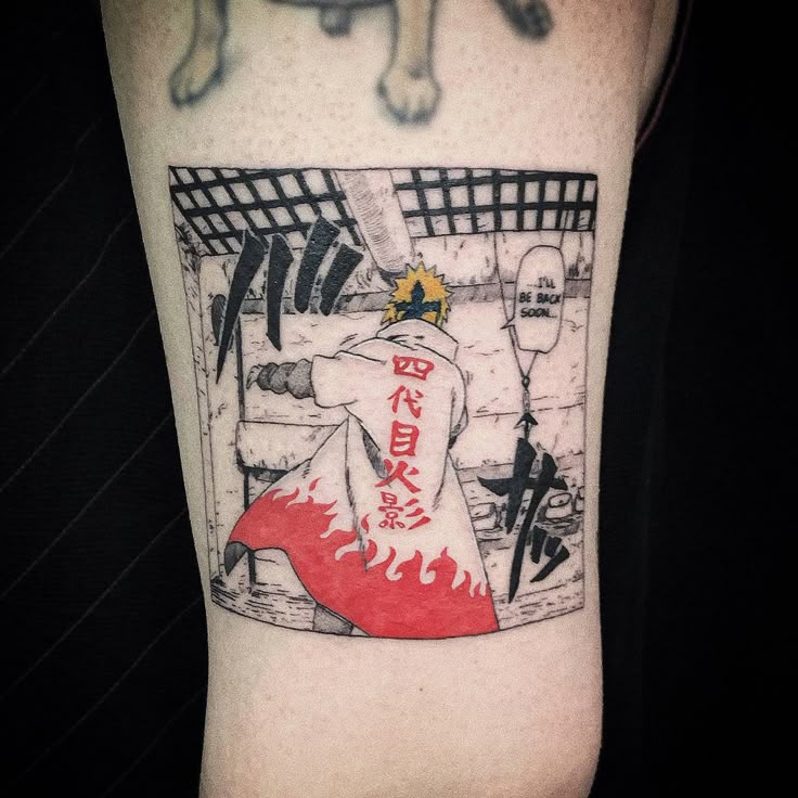 Minato Namikaze Tattoo, Yellow Flash Of The Leaf, Minato Tattoo, Scene Tattoo, Yellow Flash, Lego Wallpaper, Minato Namikaze, Dragon Ball Tattoo, Manga Tattoo