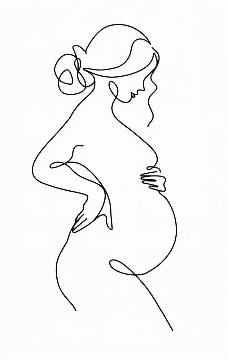 a black and white drawing of a pregnant woman