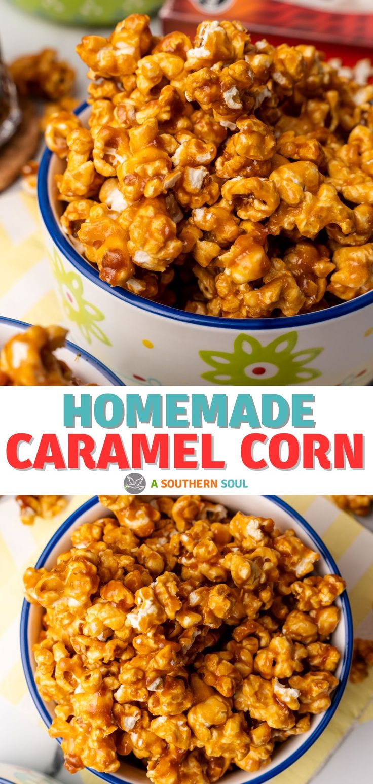 this homemade caramel corn is so good and easy to make it's the perfect snack