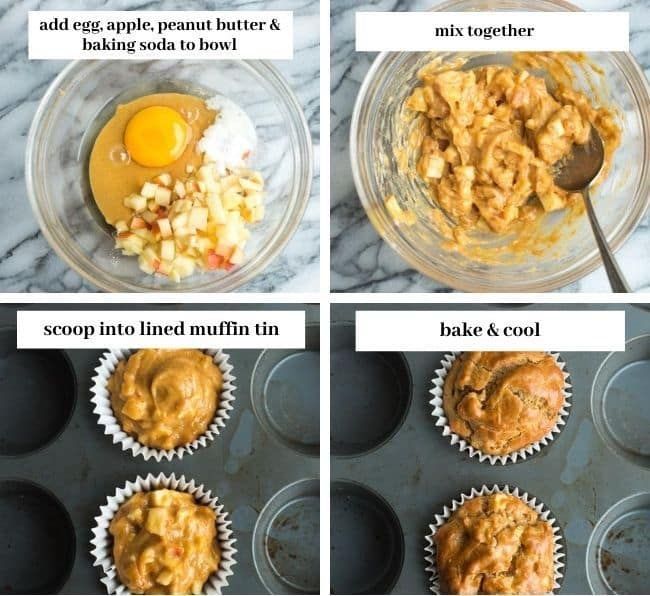 four pictures showing how to make muffins