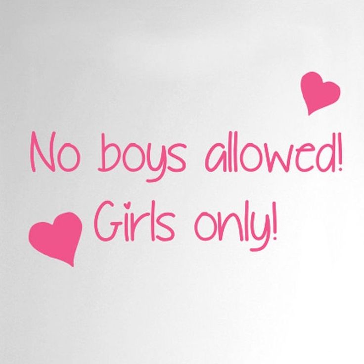 no boys allowed girls only wall decal in pink on white background with heart shapes