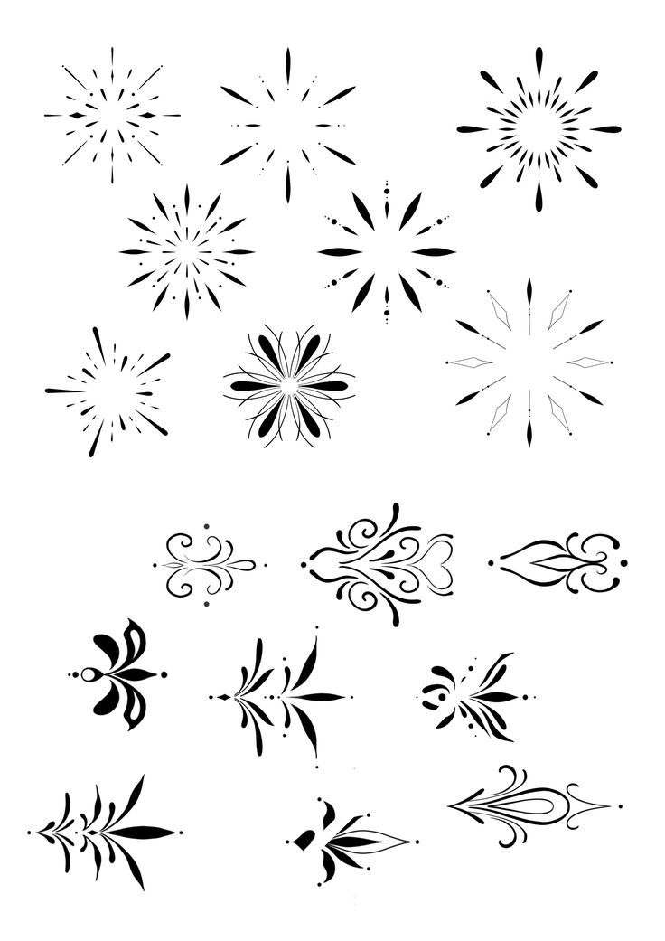 a bunch of black and white snowflakes on a white background