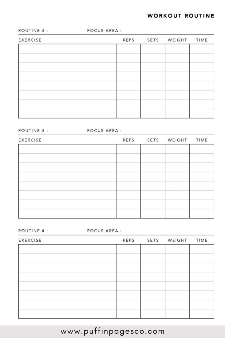 the printable workout log is shown in black and white